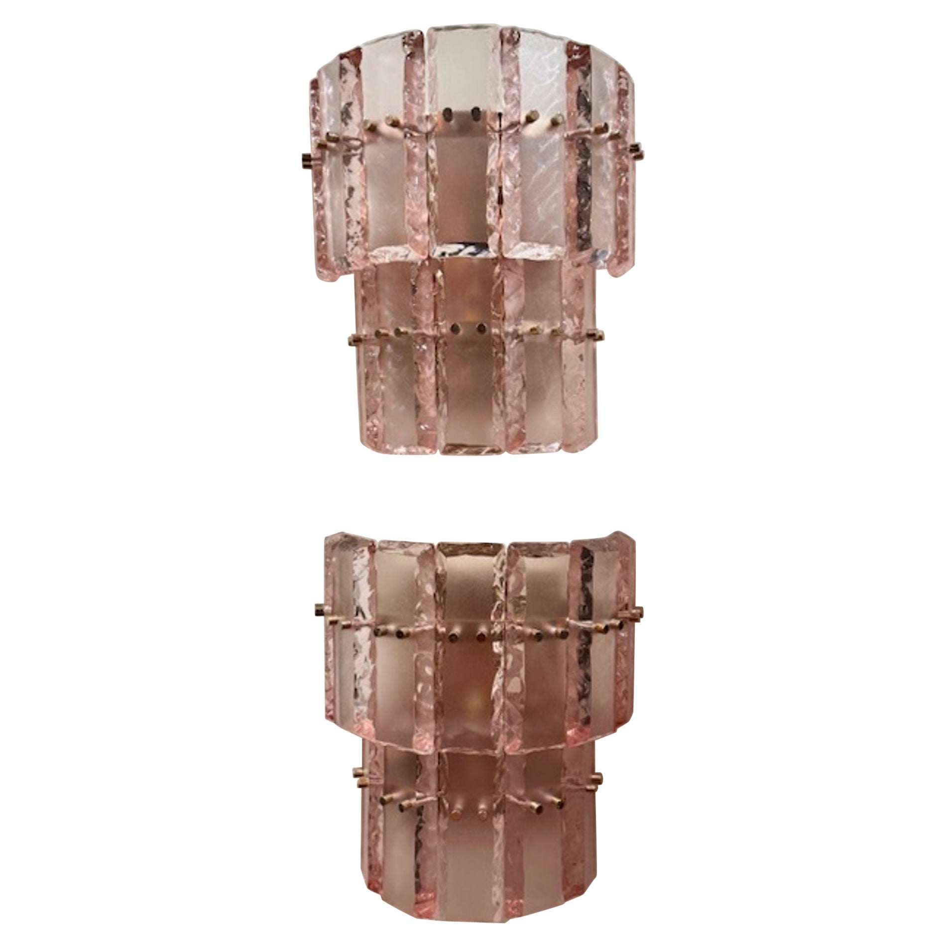 Murano Pink Ice Block Wall Sconces For Sale