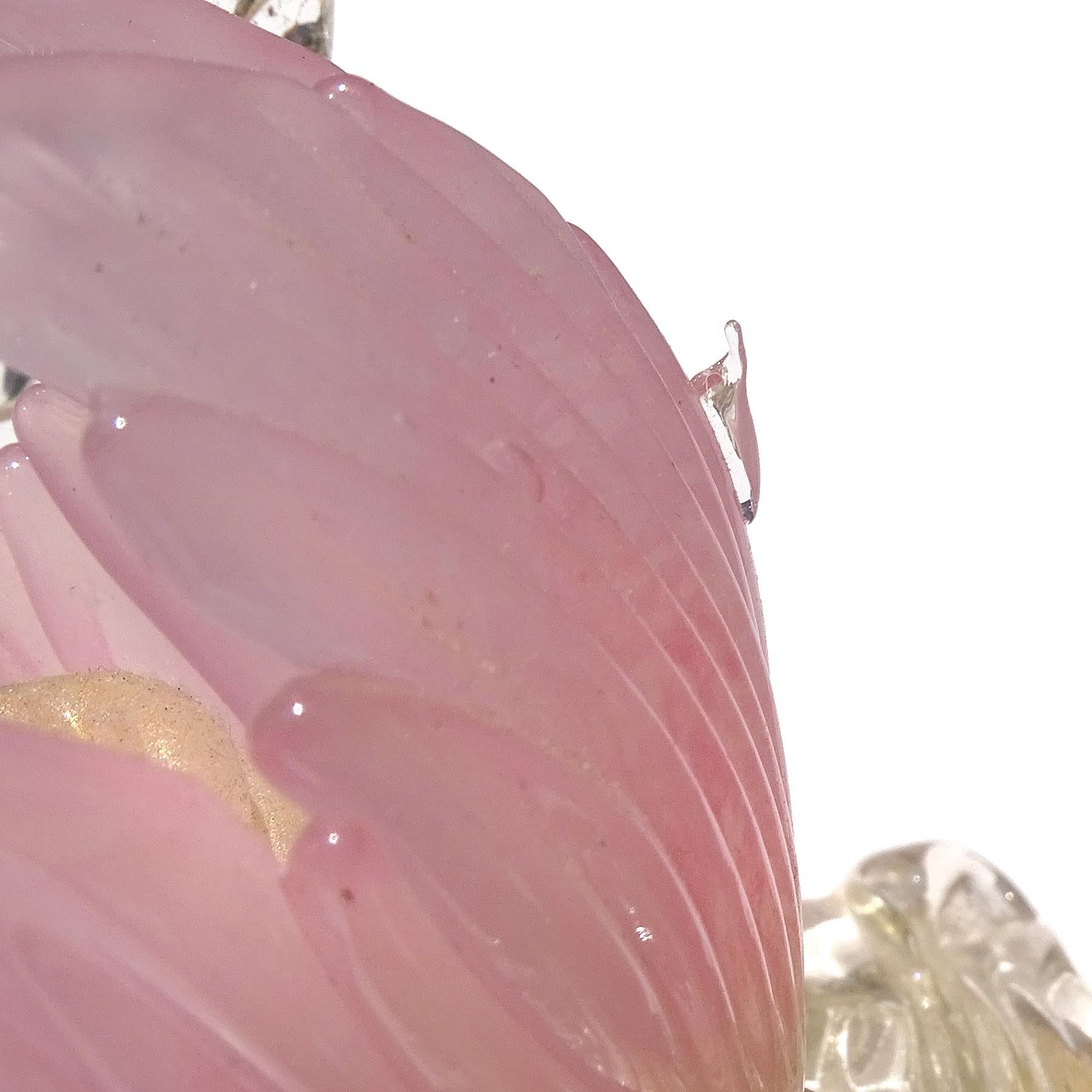 Murano Pink Opal Flowers Gold Flecks Italian Art Glass Centerpiece Sculpture For Sale 7