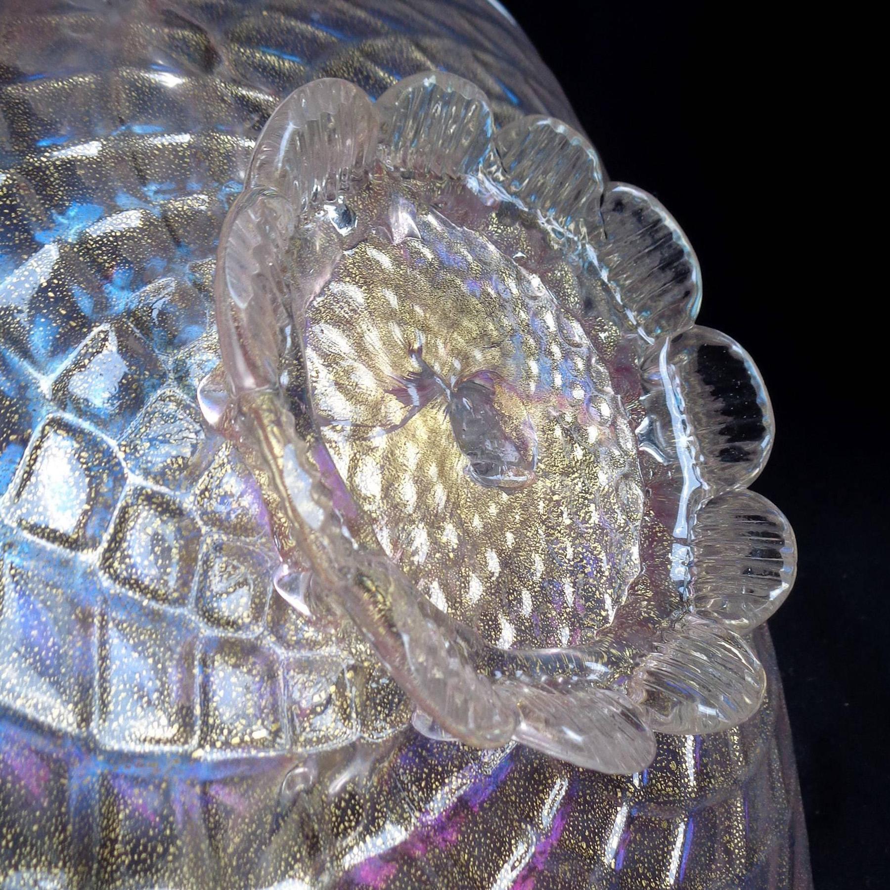 Cuenco de Murano de vidrio artístico italiano acolchado con motas doradas de ópalo rosa iridiscente en venta 3