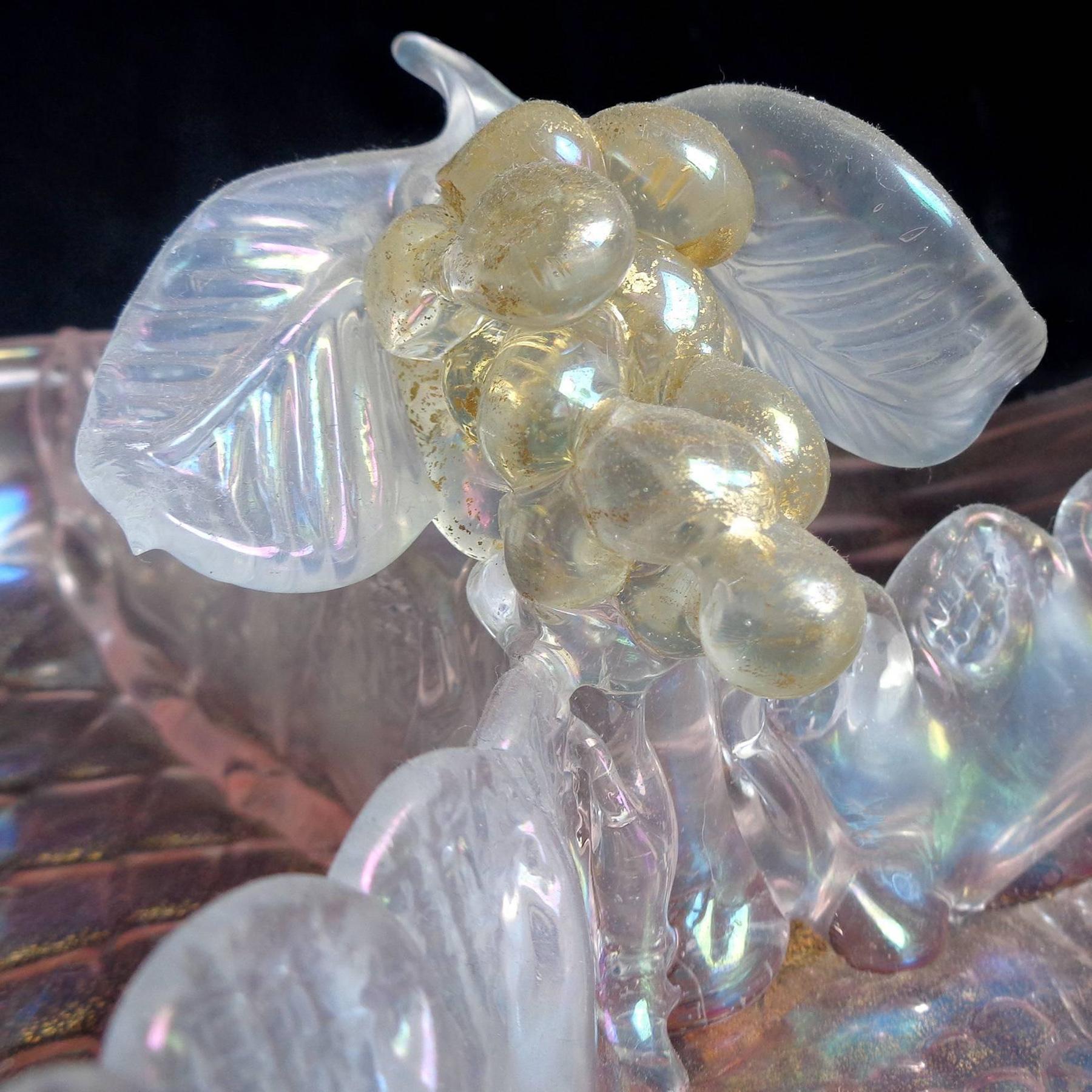 Cuenco de Murano de vidrio artístico italiano acolchado con motas doradas de ópalo rosa iridiscente en Bueno estado para la venta en Kissimmee, FL