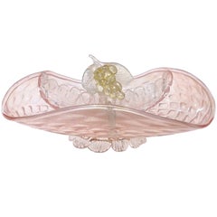 Murano Pink Opal Gold Flecks Iridescent Quilted Italian Art Glass Serving Bowl (bol de service en verre d'art italien)