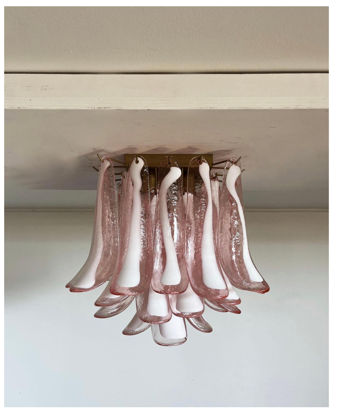 Galvanized Murano Pink Petal Ceilng Chandelier For Sale