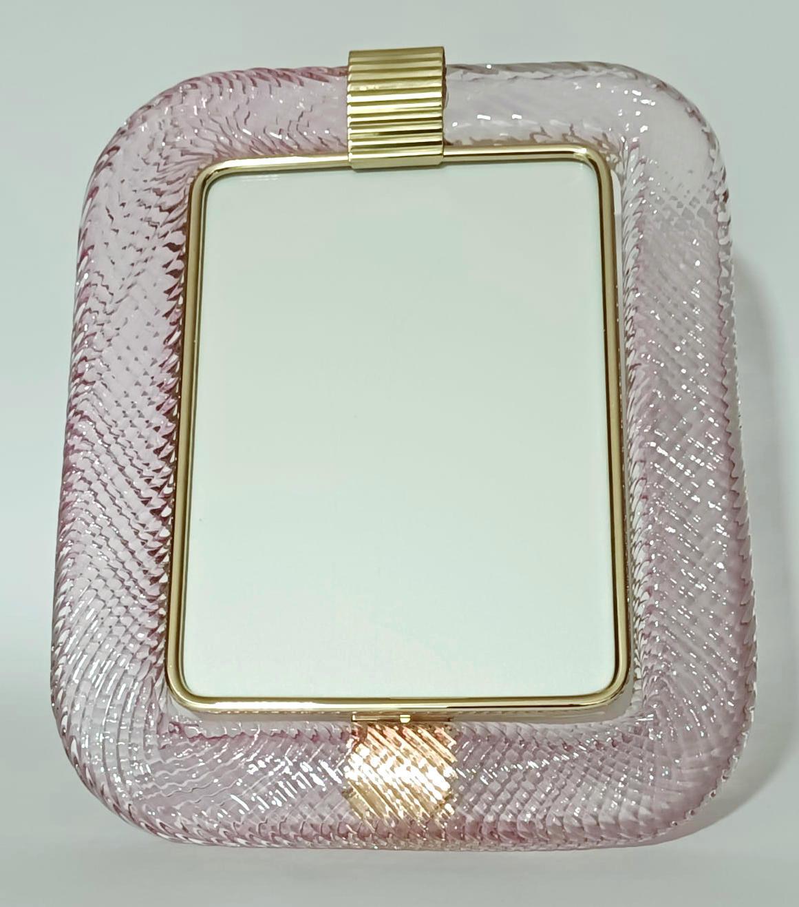 Vintage photo frame with hand blown clear and pink Murano 