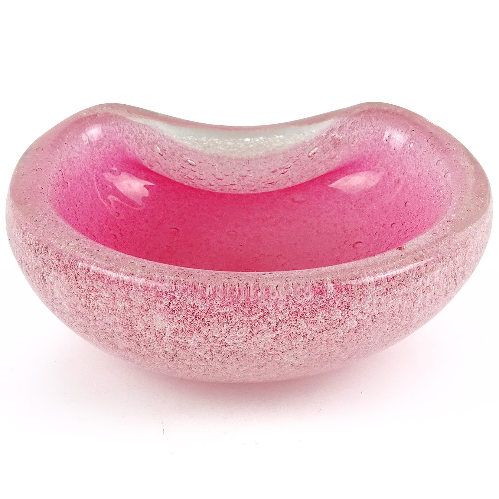 Mid-Century Modern Murano Pink Pulegoso Bubbles Technique Italian Art Glass Bowl Vide Poche Dish