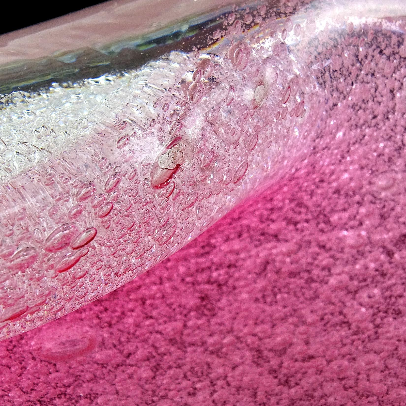 Murano Pink Pulegoso Bubbles Technique Italian Art Glass Bowl Vide Poche Dish In Good Condition In Kissimmee, FL