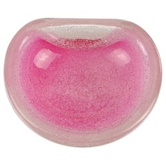 Murano Pink Pulegoso Bubbles Technique Italian Art Glass Bowl Vide Poche Dish