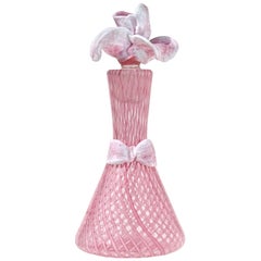 Flacon de parfum en verre d'art italien de Murano:: rose:: rubans Roticello:: bouchon à rose