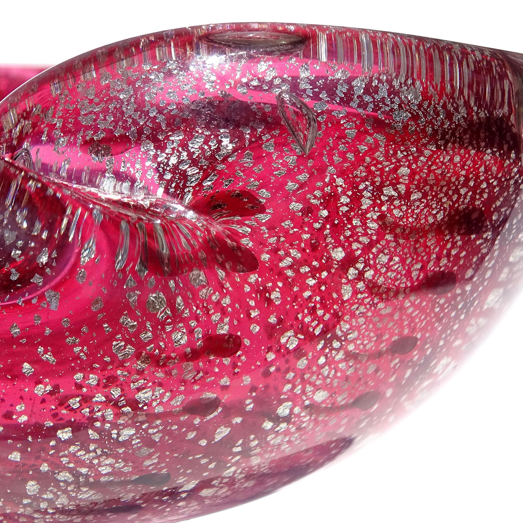 Murano Pink Silver Flecks Dark Purple Spots Italian Art Glass Bowl Ashtray In Good Condition In Kissimmee, FL