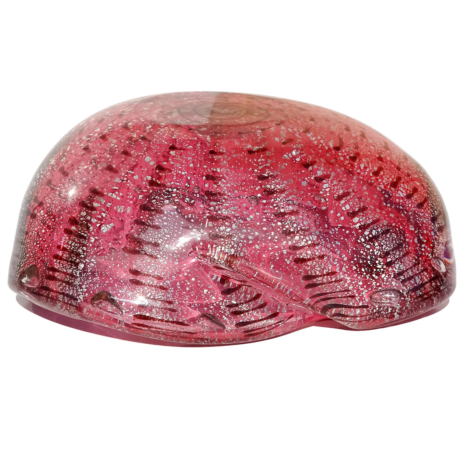 Murano Pink Silver Flecks Dark Purple Spots Italian Art Glass Bowl Ashtray For Sale 2