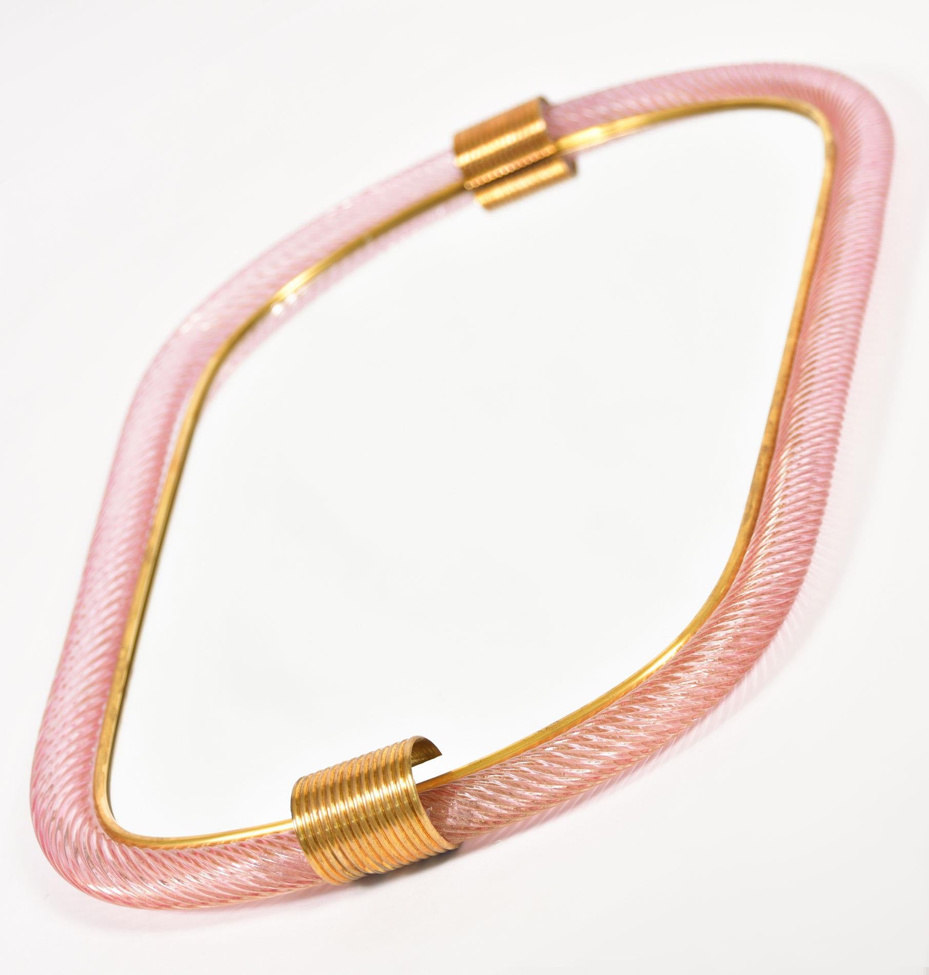 Mid-Century Modern Murano pink Twisted Rope 'Firenze' Mirror in the Style of Barovier e Toso For Sale