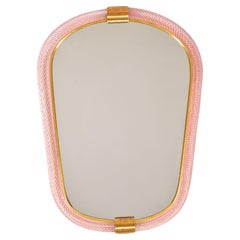 Murano pink Twisted Rope 'Firenze' Mirror in the Style of Barovier e Toso