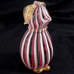 Murano Pink White Black Gold Flecks Ribbons Italian Art Glass Puppy Dog Figurine