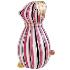 Murano Pink White Black Gold Flecks Ribbons Italian Art Glass Puppy Dog Figurine