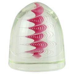 Murano Pink White Filigrana Swirl Ribbons Italian Art Glass Dome Paperweight