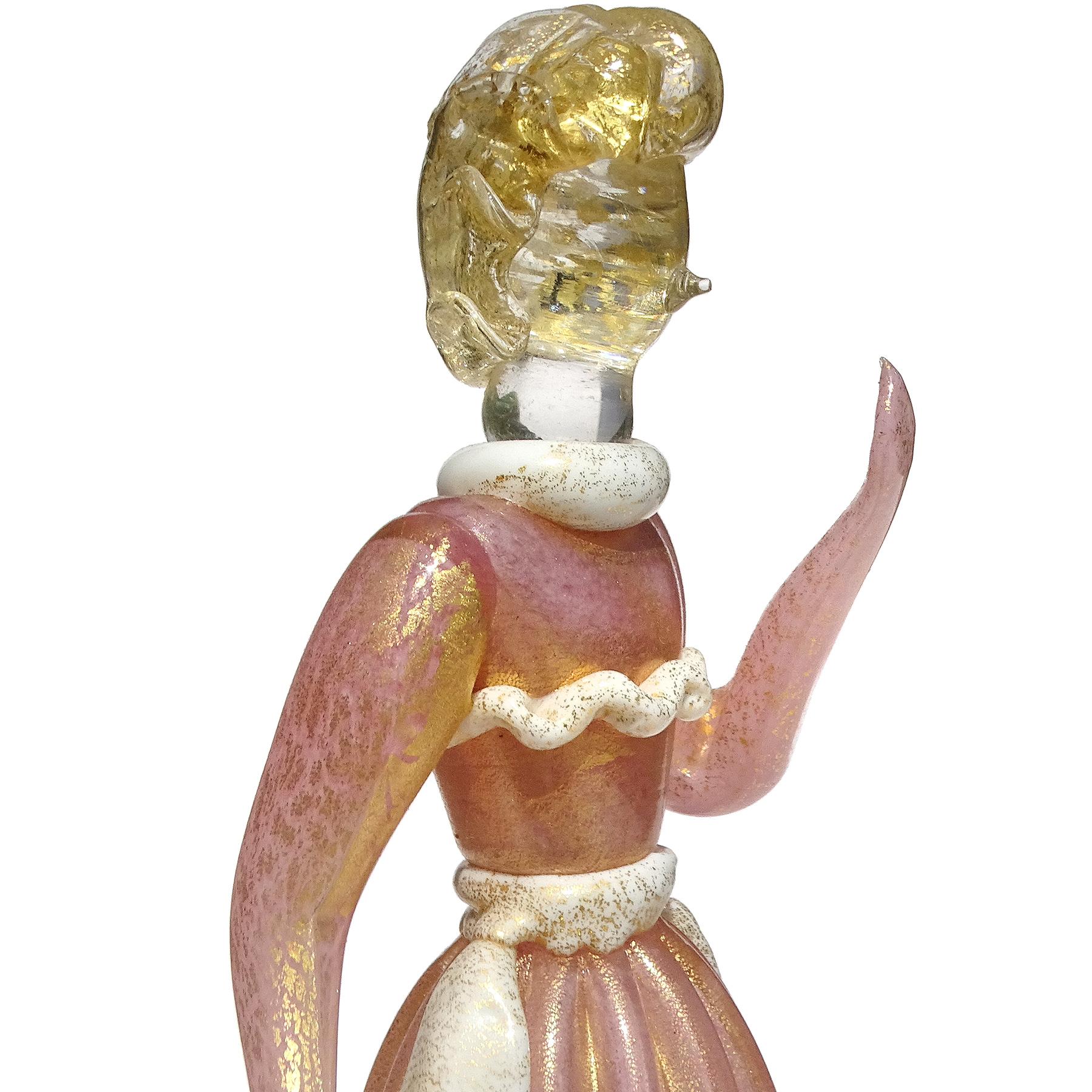 Murano Rosa Weiß Gold Flecken Italienische Kunst Glas Mann Frau Figuren Skulpturen (Handgefertigt) im Angebot