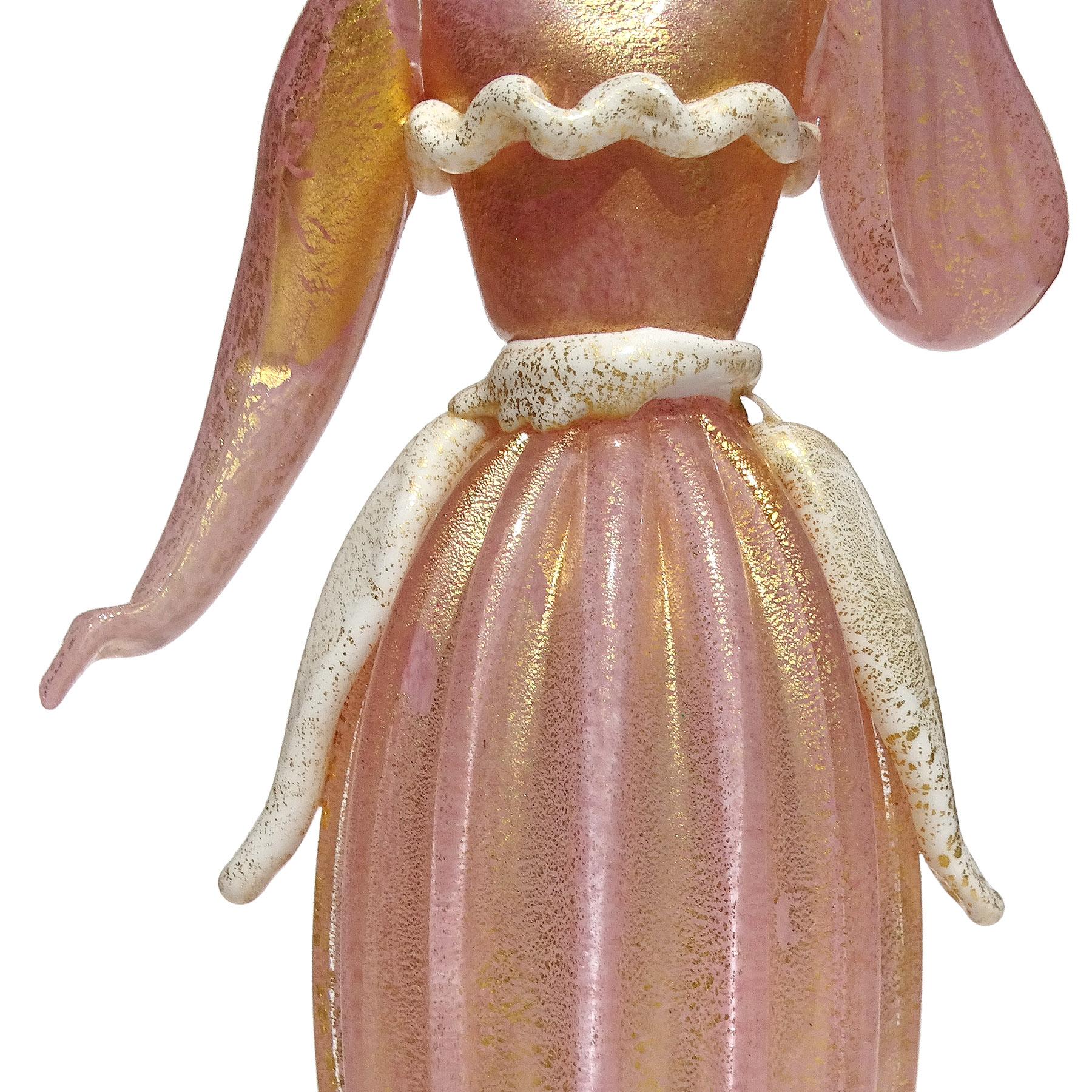 Murano Rosa Weiß Gold Flecken Italienische Kunst Glas Mann Frau Figuren Skulpturen im Zustand „Gut“ im Angebot in Kissimmee, FL