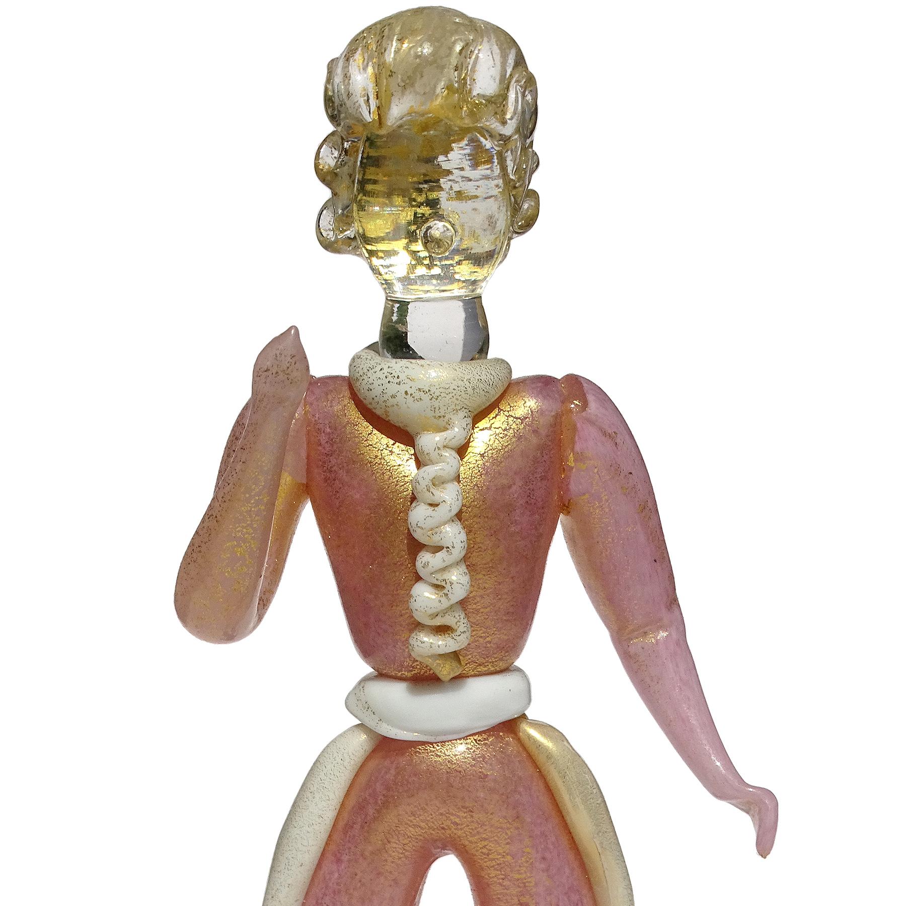 Murano Rosa Weiß Gold Flecken Italienische Kunst Glas Mann Frau Figuren Skulpturen im Angebot 1