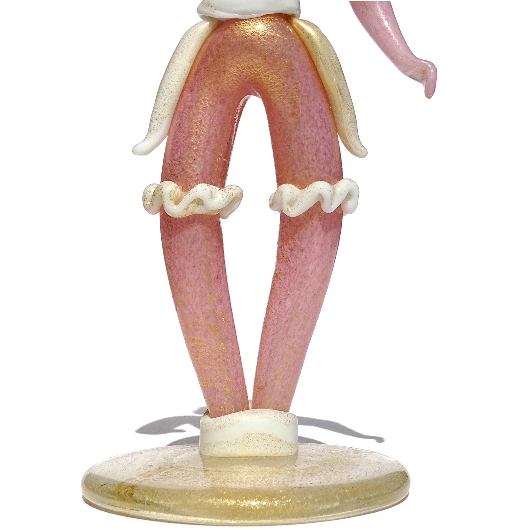 Murano Rosa Weiß Gold Flecken Italienische Kunst Glas Mann Frau Figuren Skulpturen im Angebot 2