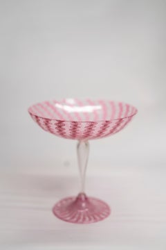 Murano Pink Zanfirico Filigree Latticino Compote