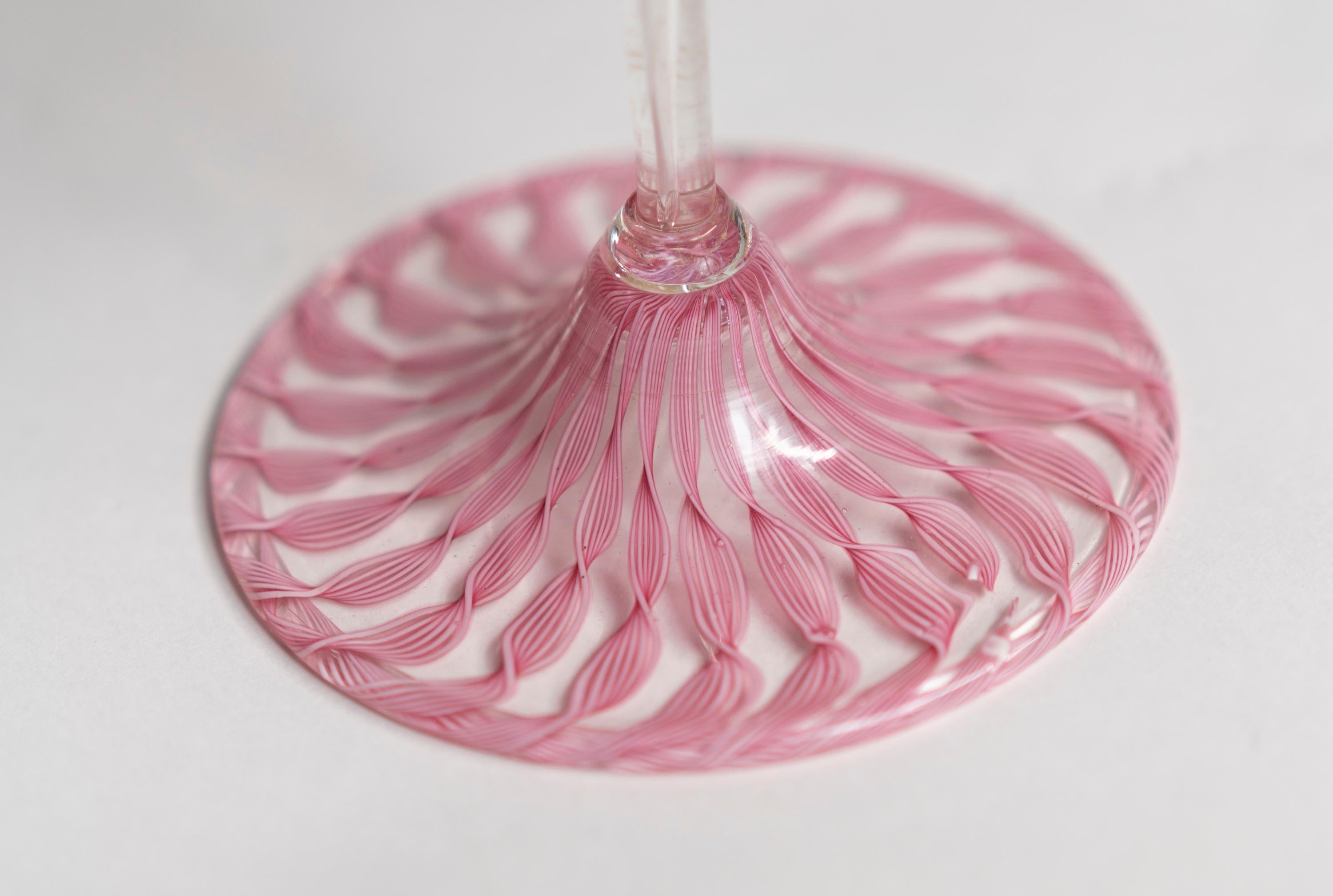 Glass Murano Pink Zanfirico Filigree Latticino Compote For Sale