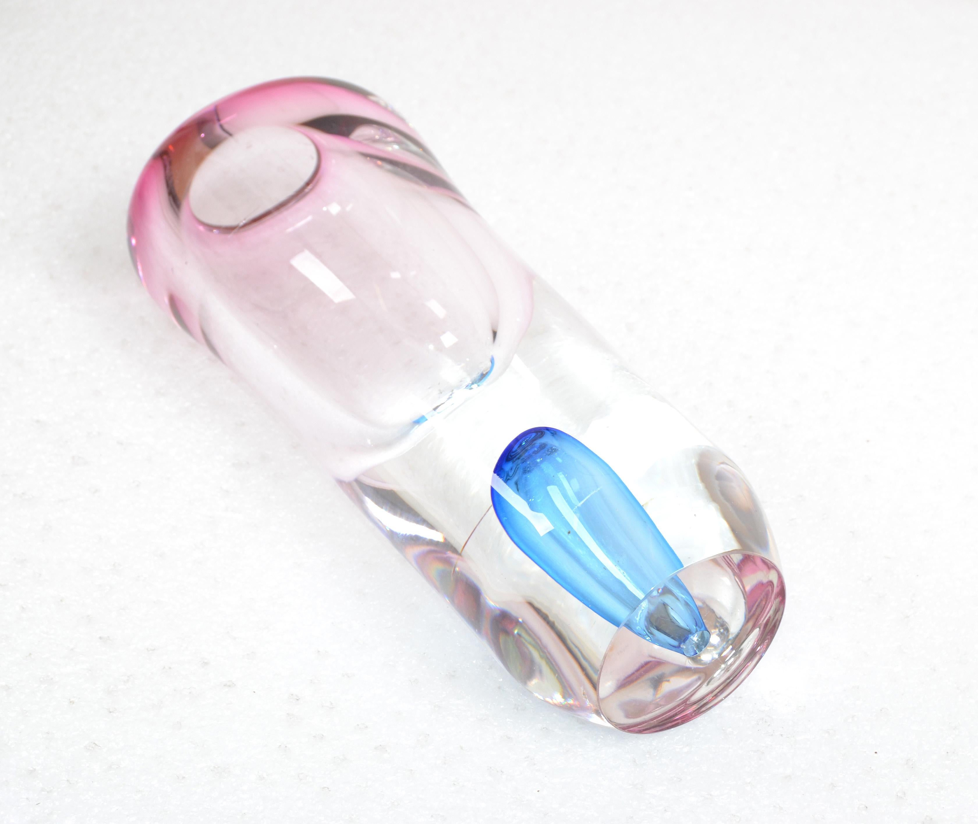 Murano Pink Blue & Clear Two Sided Blown Art Glass Vase Mid-Century Modern Italy 4