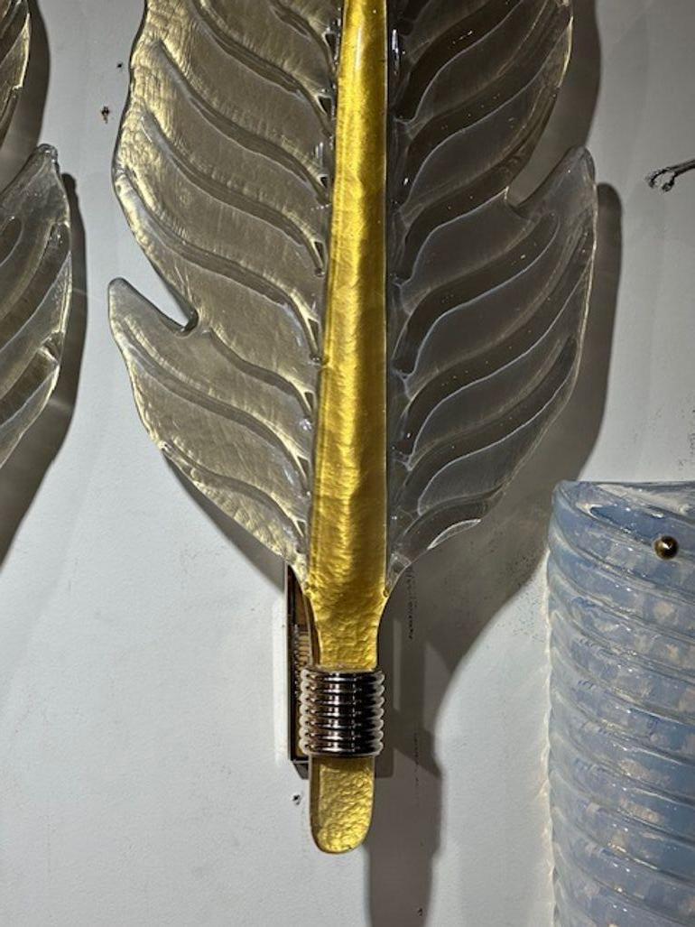 Contemporary Murano Platinum Leaf Sconces For Sale