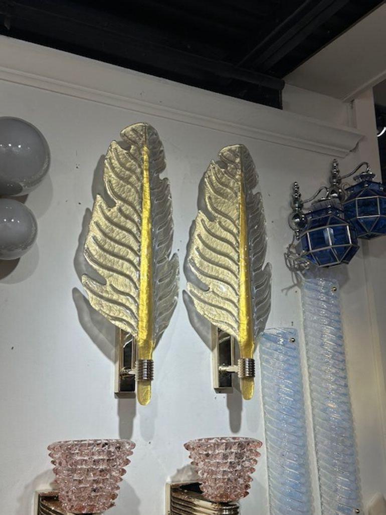 Blown Glass Murano Platinum Leaf Sconces For Sale