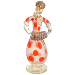 Murano Polka Dot Dress Italian Art Glass Parisian Woman Accordion Player Figure