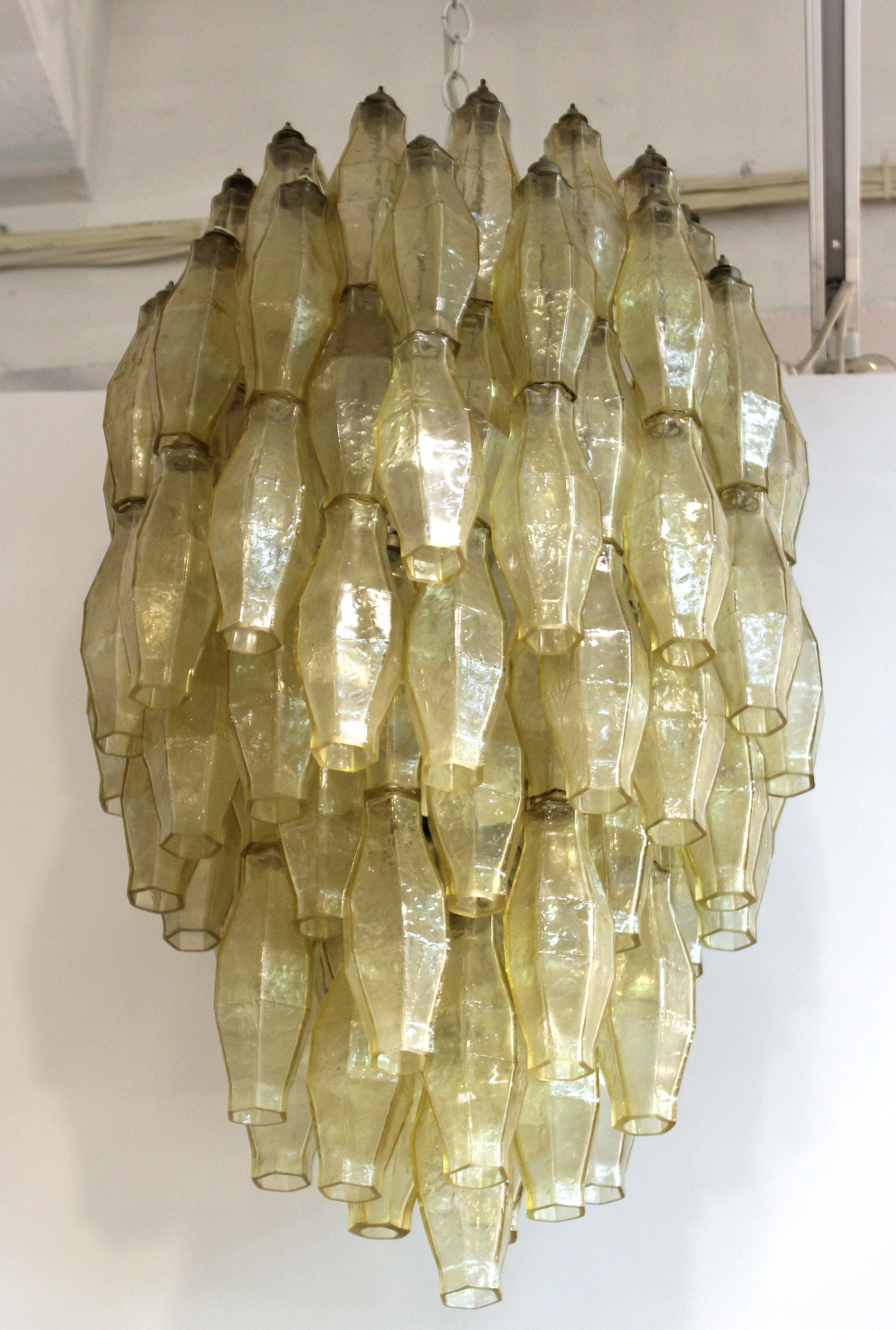 Mid-Century Modern Murano Polyhedral Amber Glass Chandelier in the Style of Venini