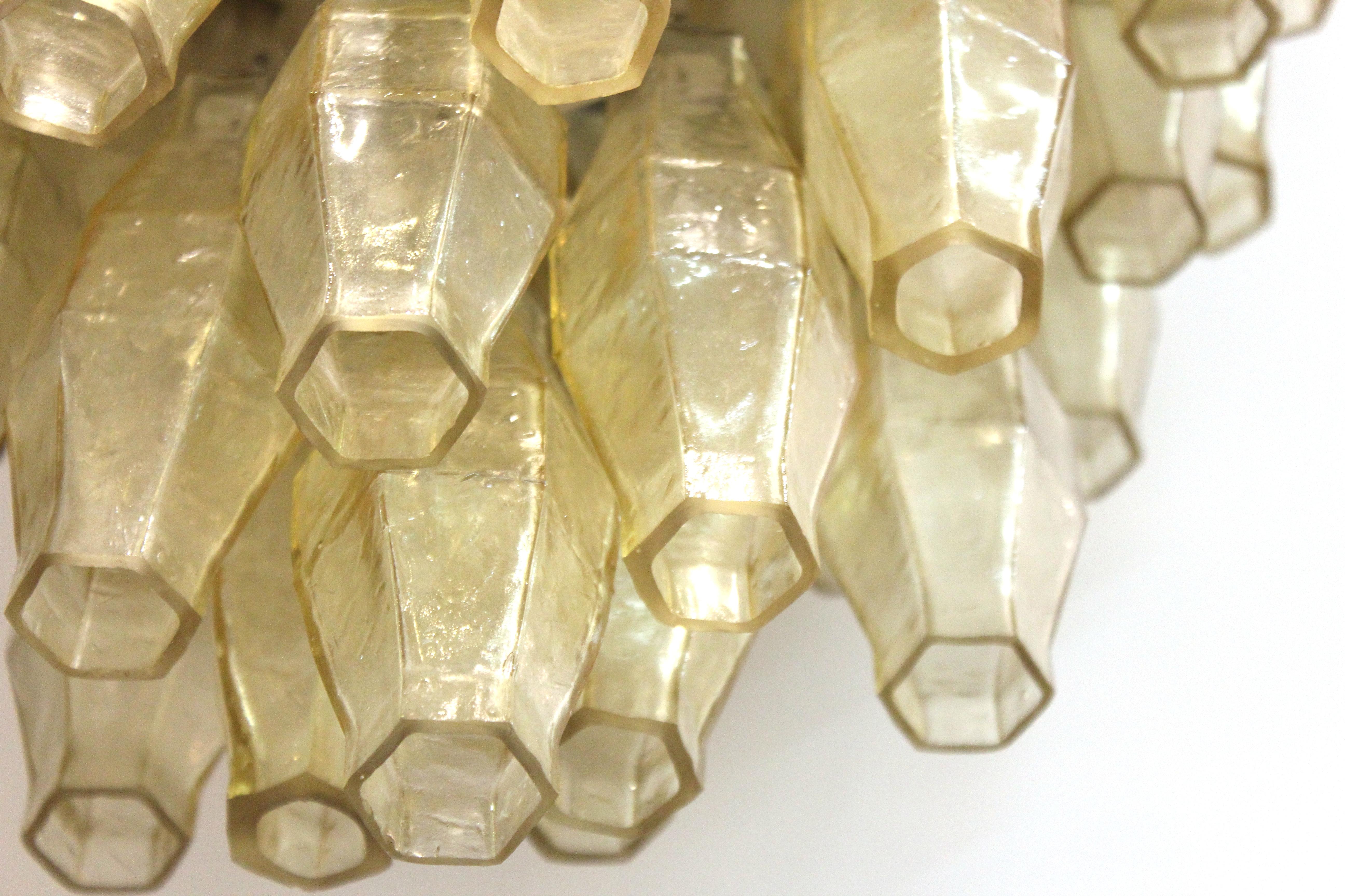 Murano Polyhedral Amber Glass Chandelier in the Style of Venini 2