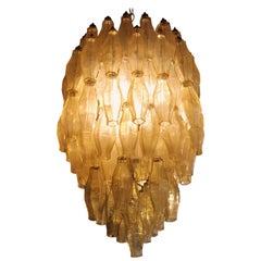 Murano Polyhedral Amber Glass Chandelier in the Style of Venini