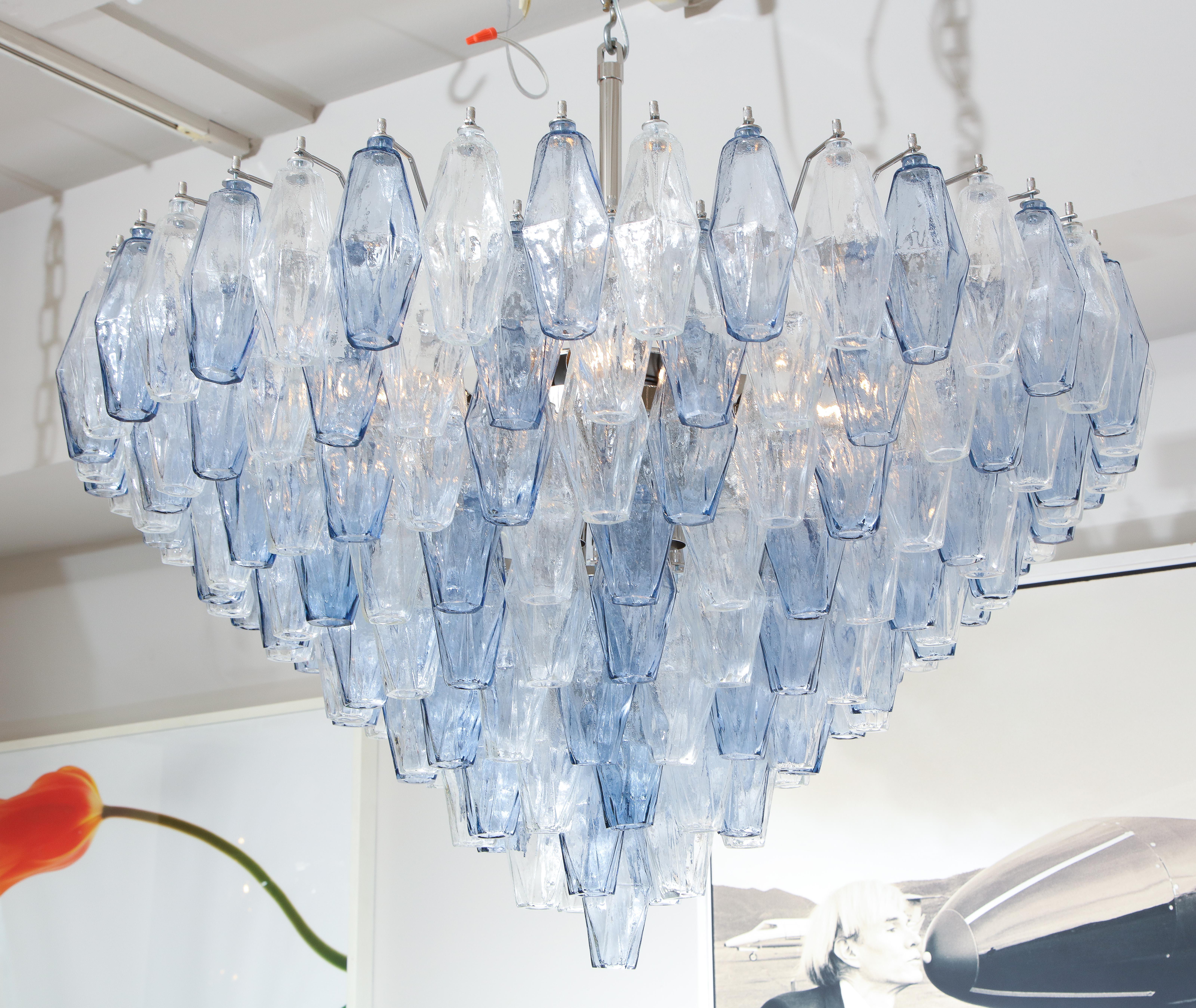 Polished Custom Murano Polyhedron Glass Chandelier For Sale