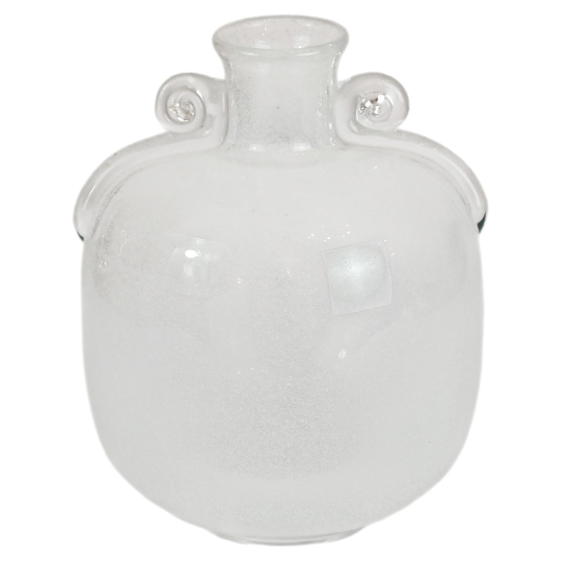 Murano Pulegoso Glass Amphora Vase with Scrolled Handles by Seguso Vetri d'Arte For Sale