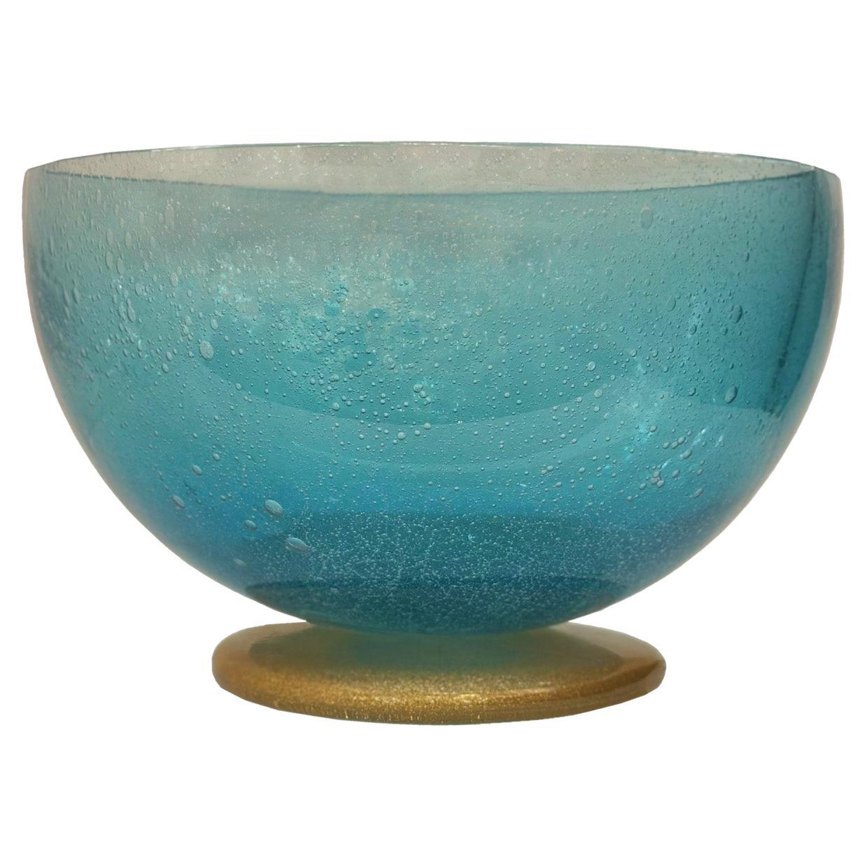 Murano Pulegoso Glass Pedestal Bowl with Gold Inclusions, Made-to-Order