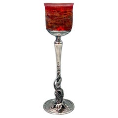 Calice in vetro di Murano "Pulegoso" con stelo in argento Art Nouveau
