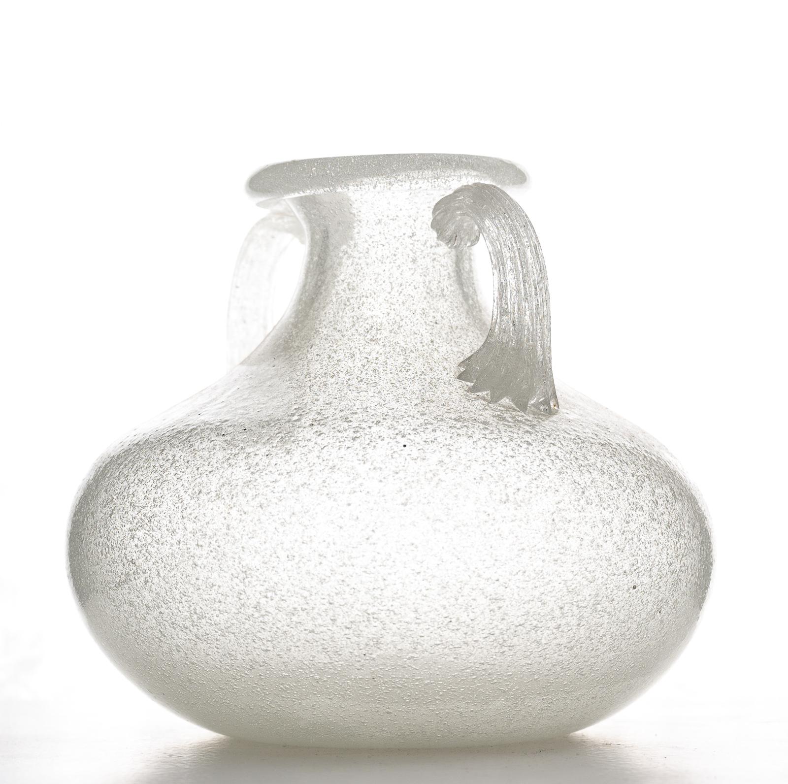 Art Deco Murano Pulegoso Two-Handled Vase For Sale