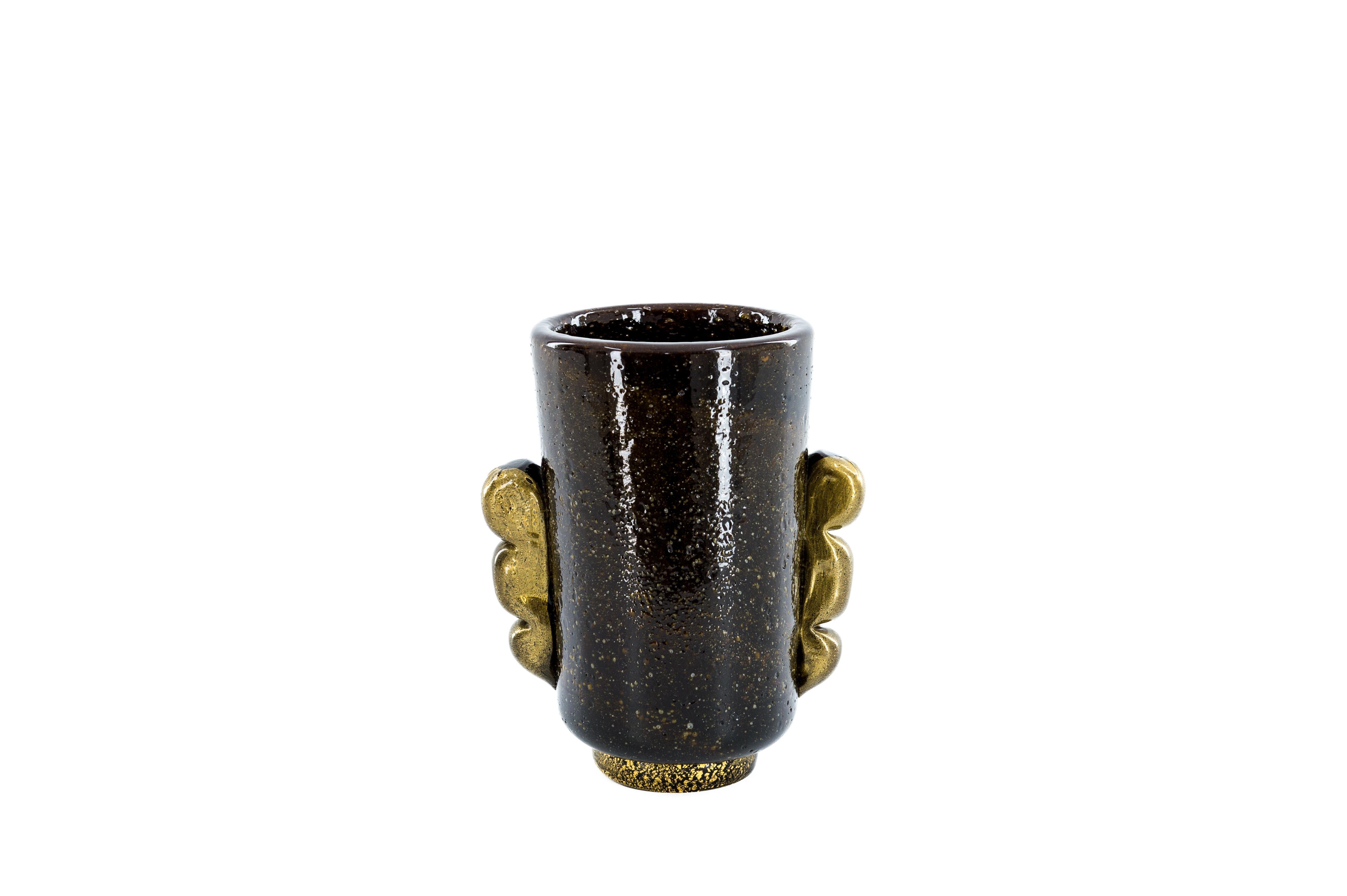 Art Déco Vaso di Murano Pulegoso dalla tonalità intensa con accenti d'oro, artigianato italiano in vendita