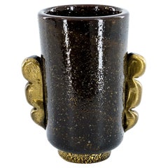 Vaso di Murano Pulegoso dalla tonalità intensa con accenti d'oro, artigianato italiano