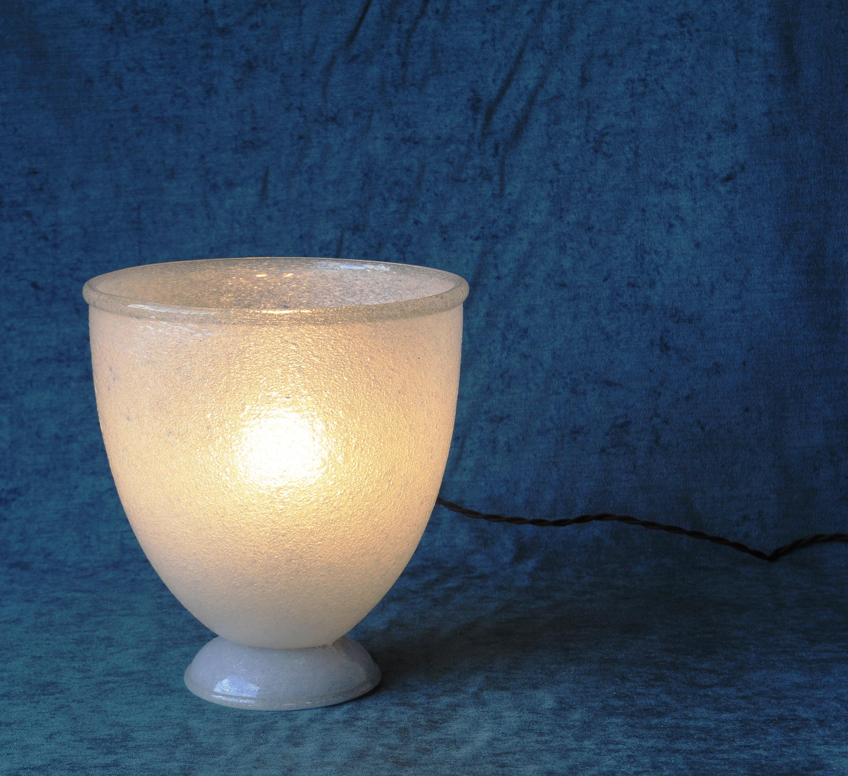 Art Deco Murano Puleguso Glass Vase Table Lamp by Ferro Toso Barovier, Italy, 1937 For Sale