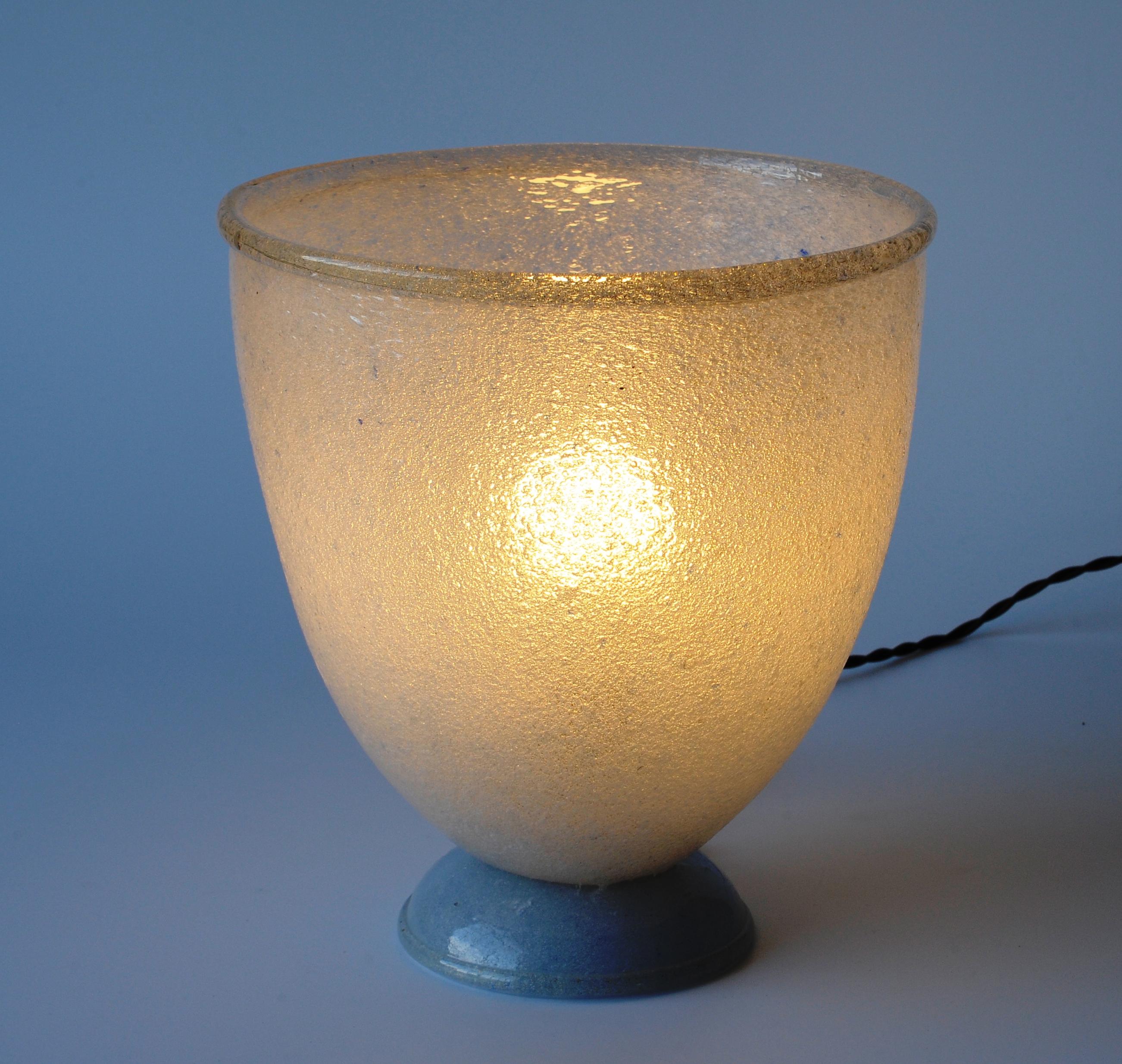 Italian Murano Puleguso Glass Vase Table Lamp by Ferro Toso Barovier, Italy, 1937 For Sale