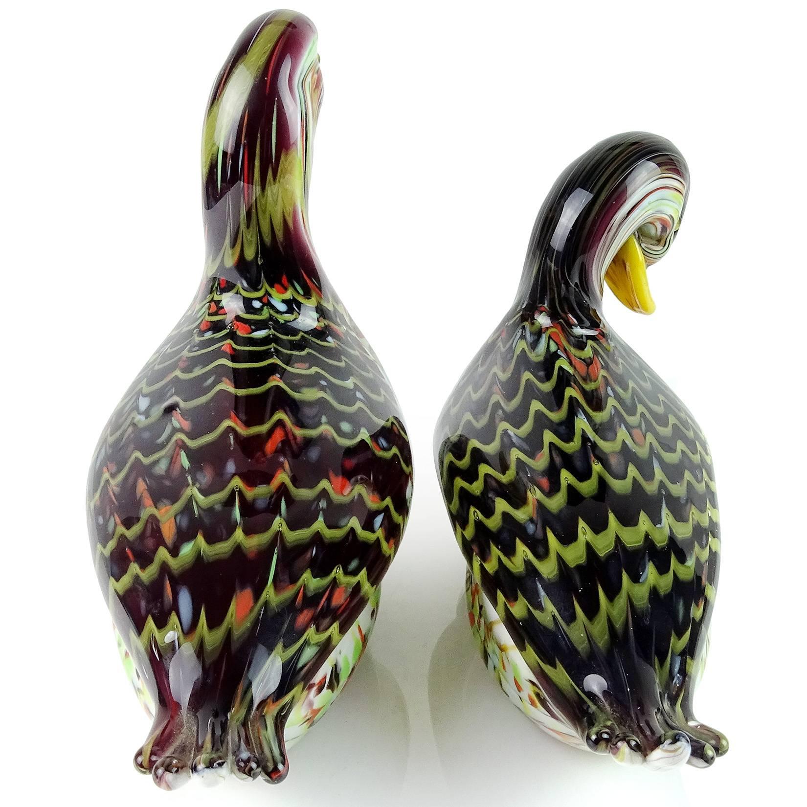 Hand-Crafted Murano Pulled Feather Design Italian Art Glass Male Female Duck Sculptures