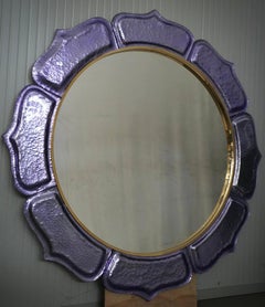 Murano Purple Art Glass and Brass Italian Console / Wall Mirror, 2020