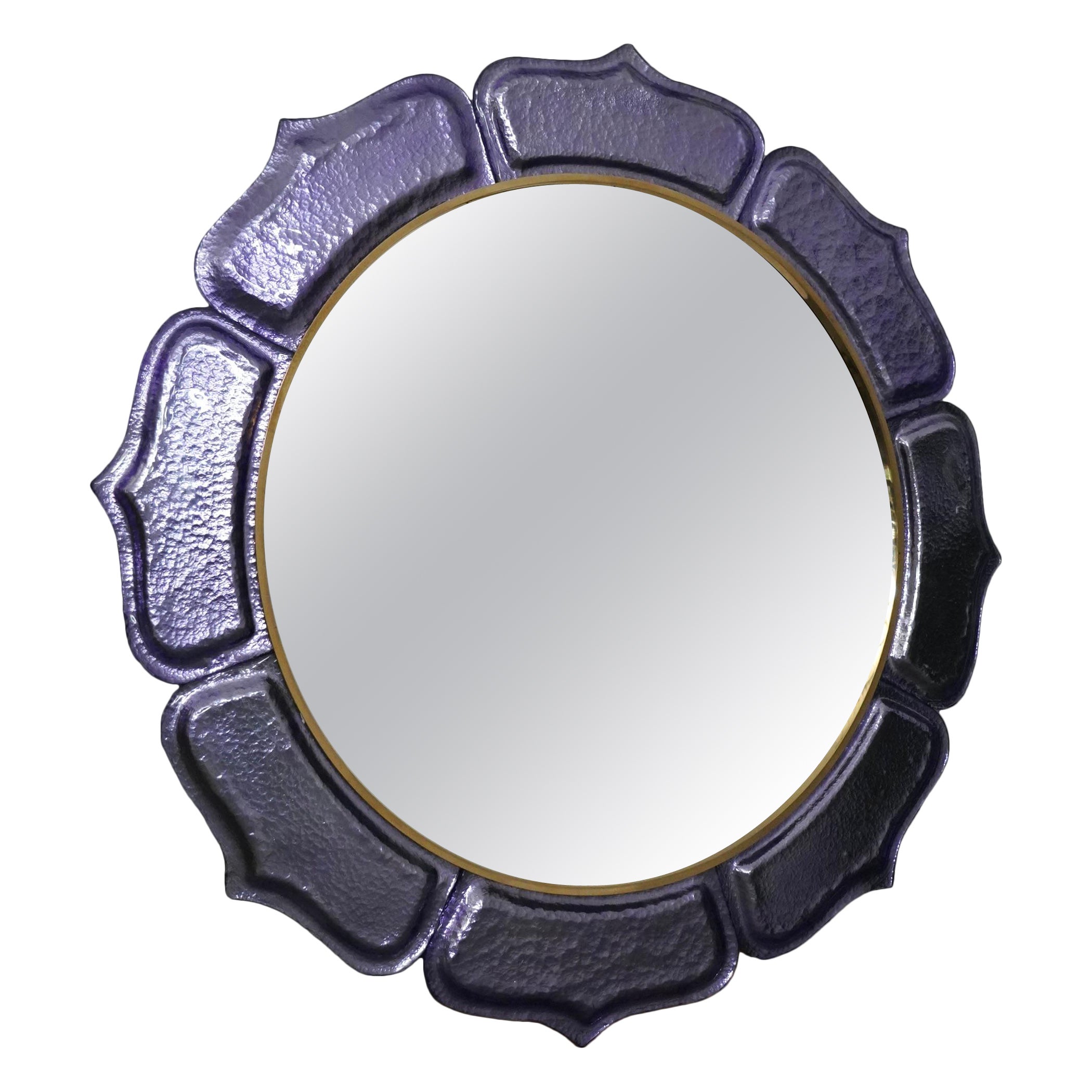 Consola / Espejo de Pared Italiano de Murano de Vidrio Artístico Púrpura y Latón, 2020