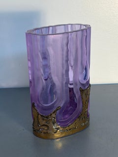 Murano Purple Art Glass Vase by Arch. F. Toso with a Bronze-Tone Decorative Base