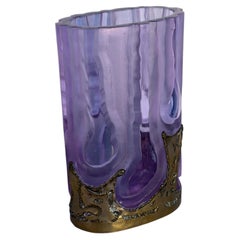 Murano Purple Art Glass Vase by Arch. F. Toso with a Bronze-Tone Decorative Base