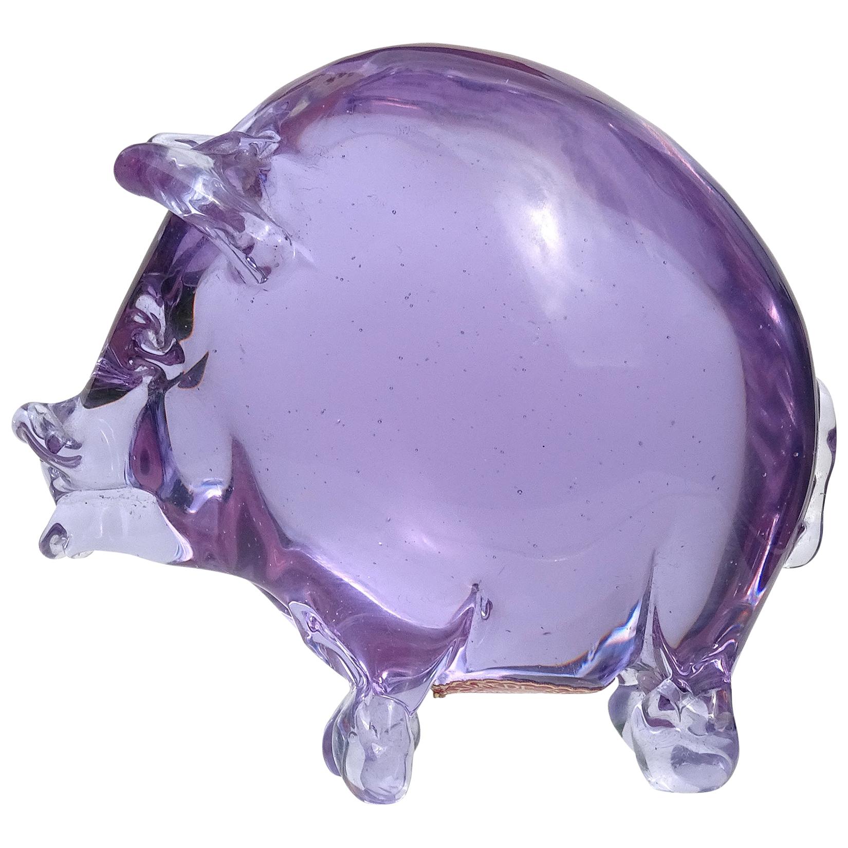 Murano Purple Blue Alexandrite Italian Art Glass Color Changing Pig Figurine