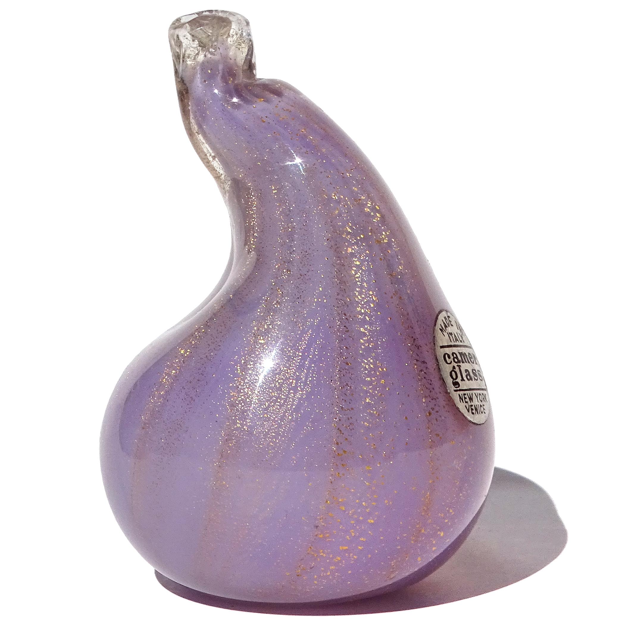 Mid-Century moderno Sculture di vetro artistico italiano di Murano con fiocchi d'oro blu porpora e fico di banana in vendita