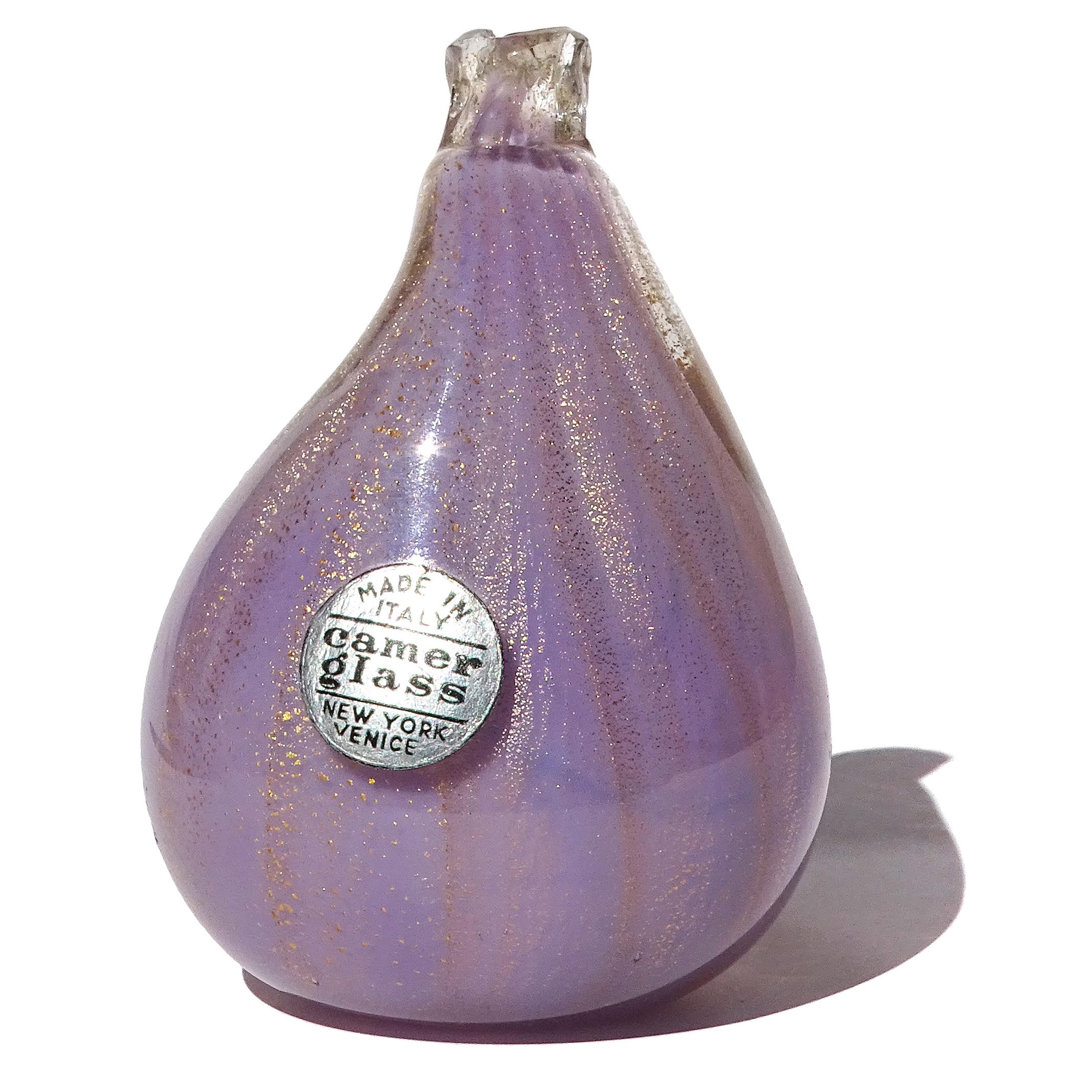 Fatto a mano Sculture di vetro artistico italiano di Murano con fiocchi d'oro blu porpora e fico di banana in vendita