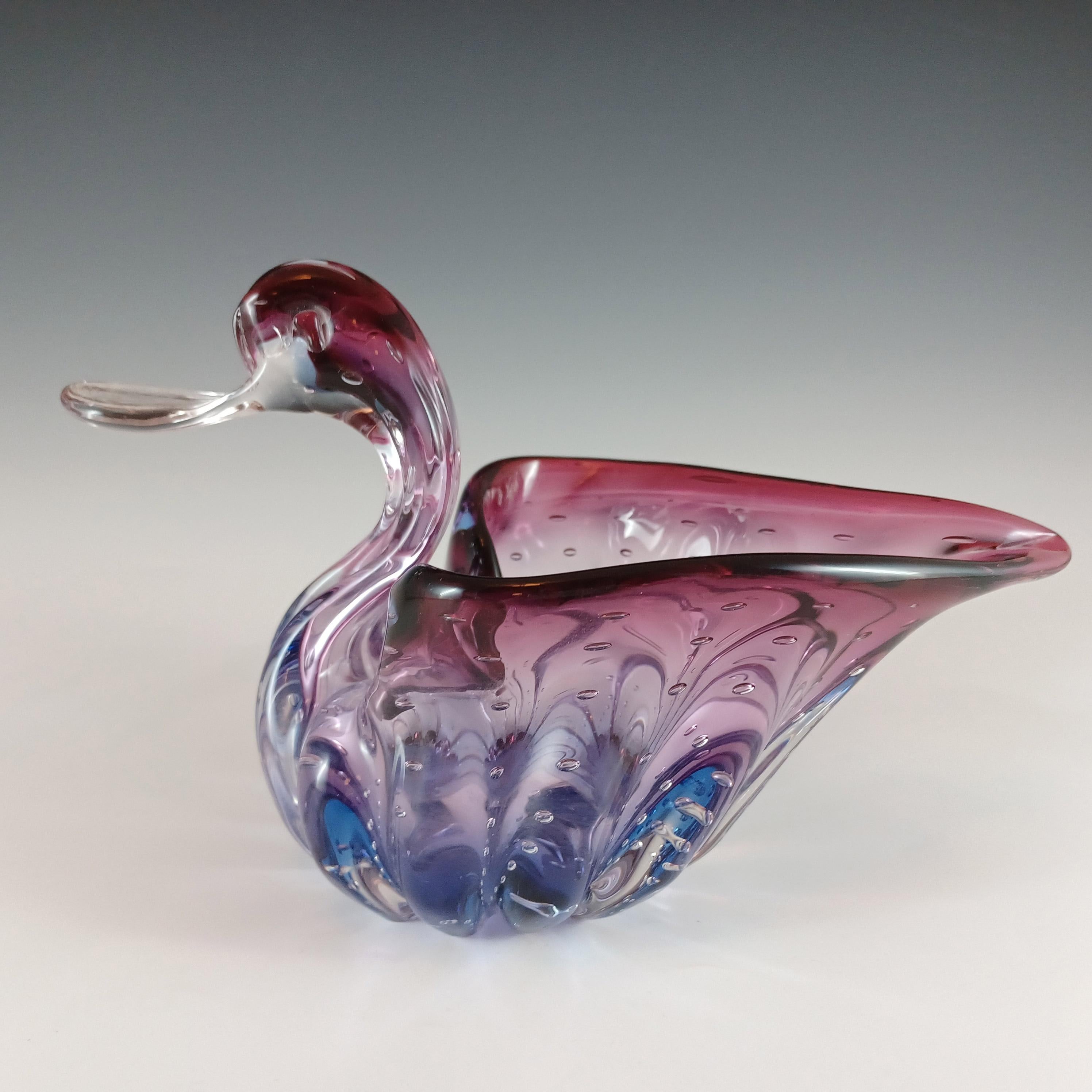 Murano Glass Sommerso Bullicante Purple & Blue Glass Duck Bowl (bol à canard) en vente 1