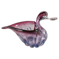 Murano Purple & Blue Sommerso Bullicante Glass Duck Bowl